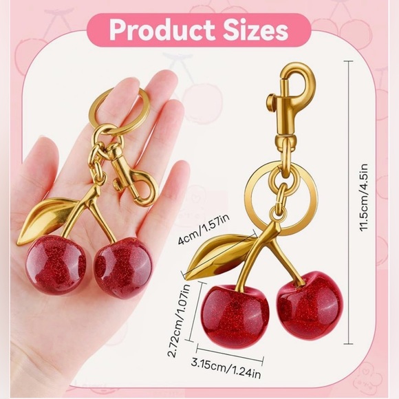 Gold and Red Cherry Key Charm - Picture 2 of 5